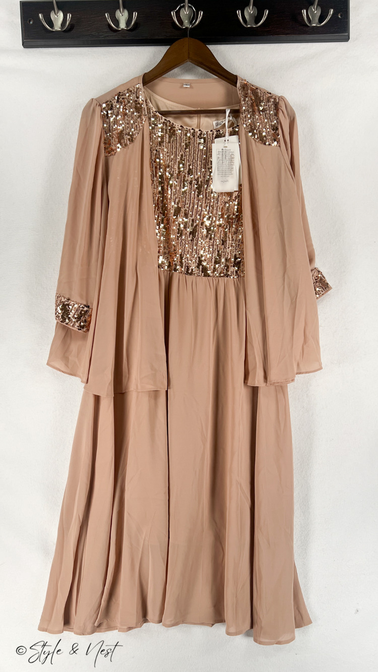 Grace Karin Rose Gold Sequin Bodice Maxi Dress with Matching Jacket